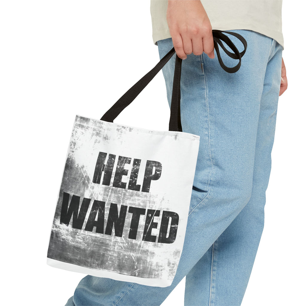 Help Wanted Tote Bag | Distressed Text, Vintage Job Sign Canvas Tote