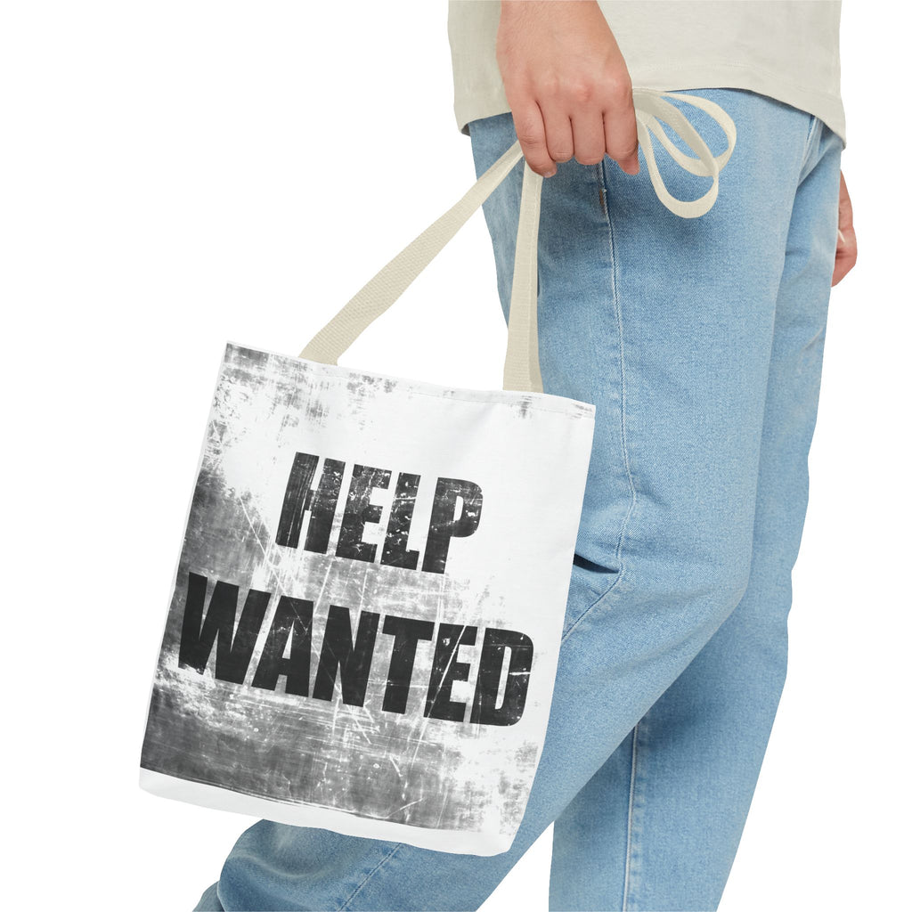 Help Wanted Tote Bag | Distressed Text, Vintage Job Sign Canvas Tote