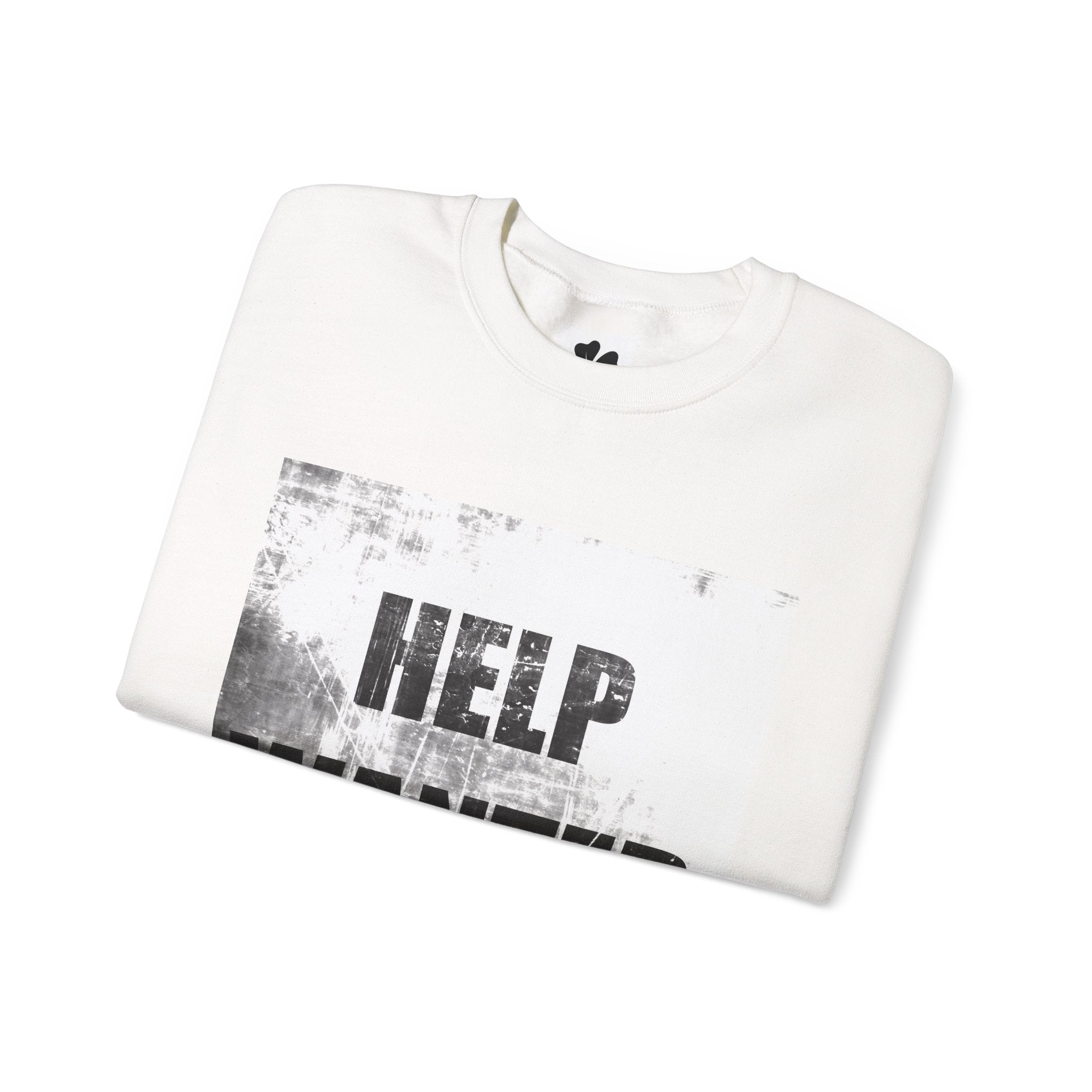 Clara Heart Help Wanted Letter sweatshirt | Back Script with Clover Sleeve