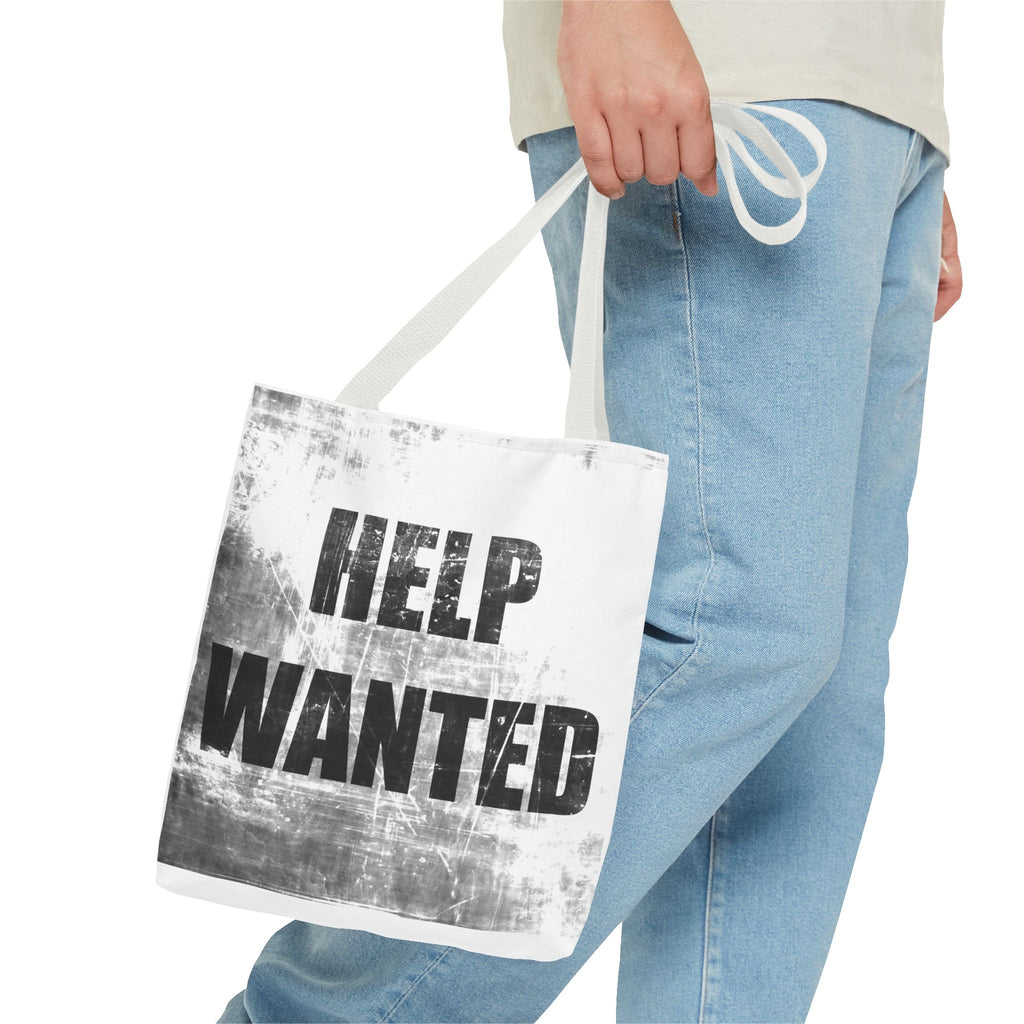Help Wanted Tote Bag | Distressed Text, Vintage Job Sign Canvas Tote