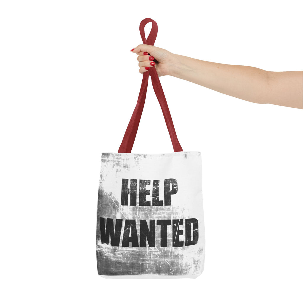 Help Wanted Tote Bag | Distressed Text, Vintage Job Sign Canvas Tote