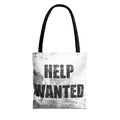 Help Wanted Tote Bag | Distressed Text, Vintage Job Sign Canvas Tote