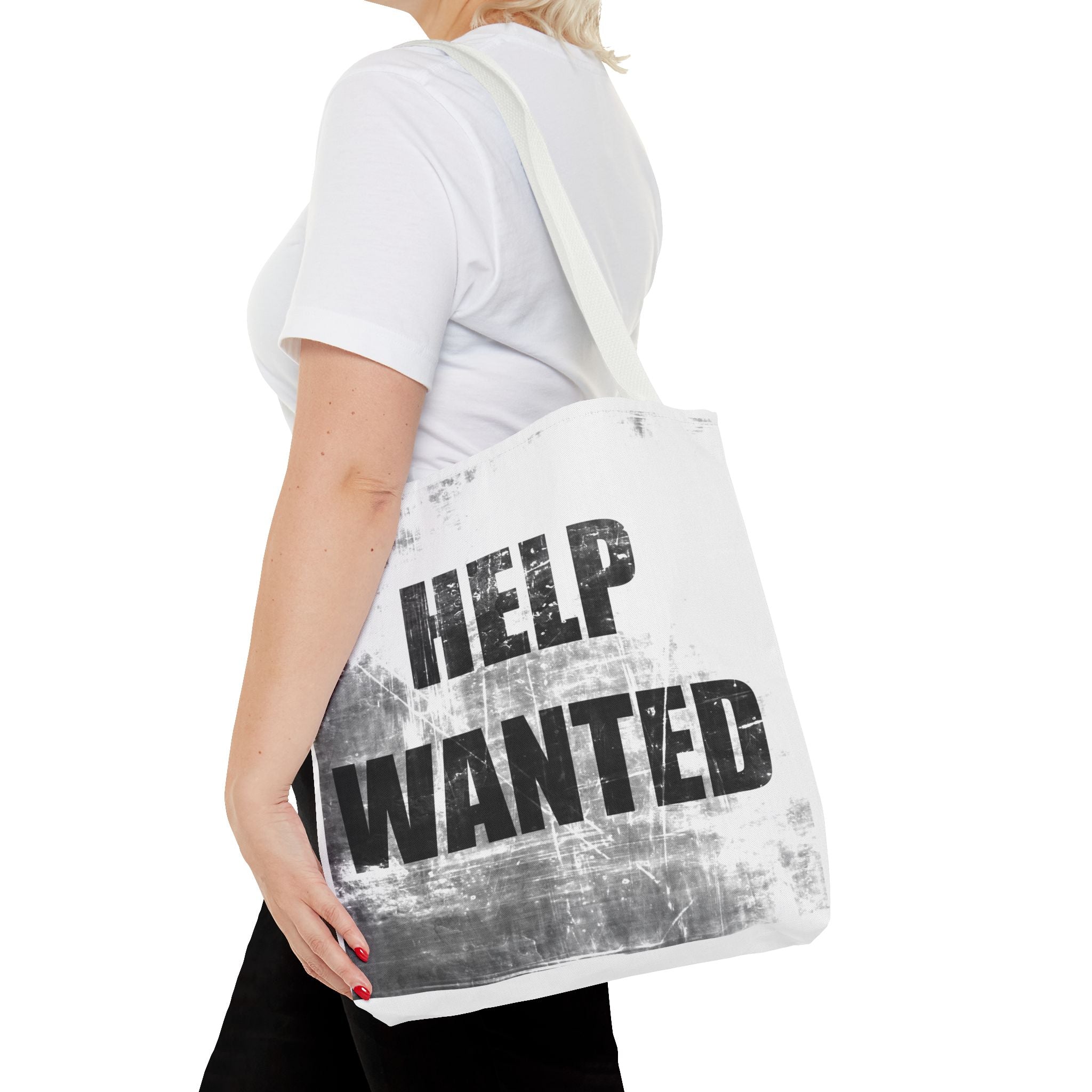 Help Wanted Tote Bag | Distressed Text, Vintage Job Sign Canvas Tote