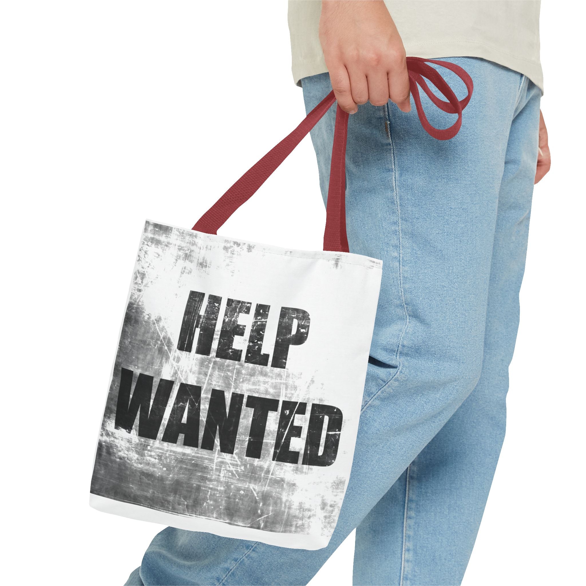 Help Wanted Tote Bag | Distressed Text, Vintage Job Sign Canvas Tote