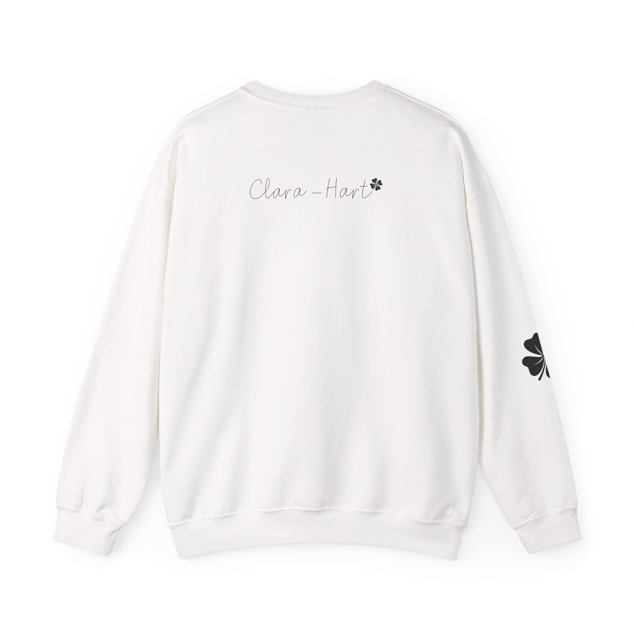 Clara Heart Help Wanted Letter sweatshirt | Back Script with Clover Sleeve