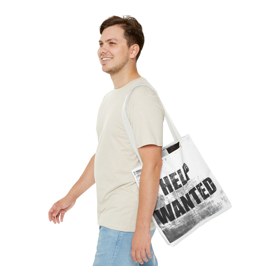 Help Wanted Tote Bag | Distressed Text, Vintage Job Sign Canvas Tote