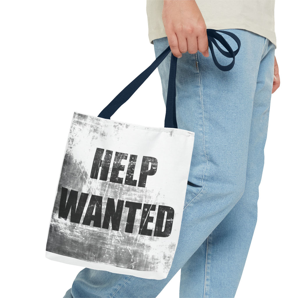 Help Wanted Tote Bag | Distressed Text, Vintage Job Sign Canvas Tote