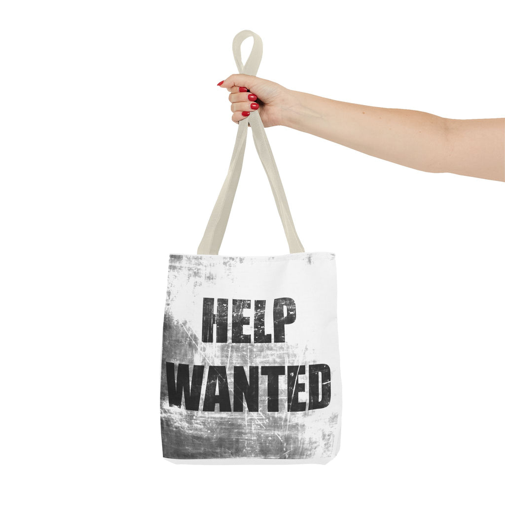 Help Wanted Tote Bag | Distressed Text, Vintage Job Sign Canvas Tote