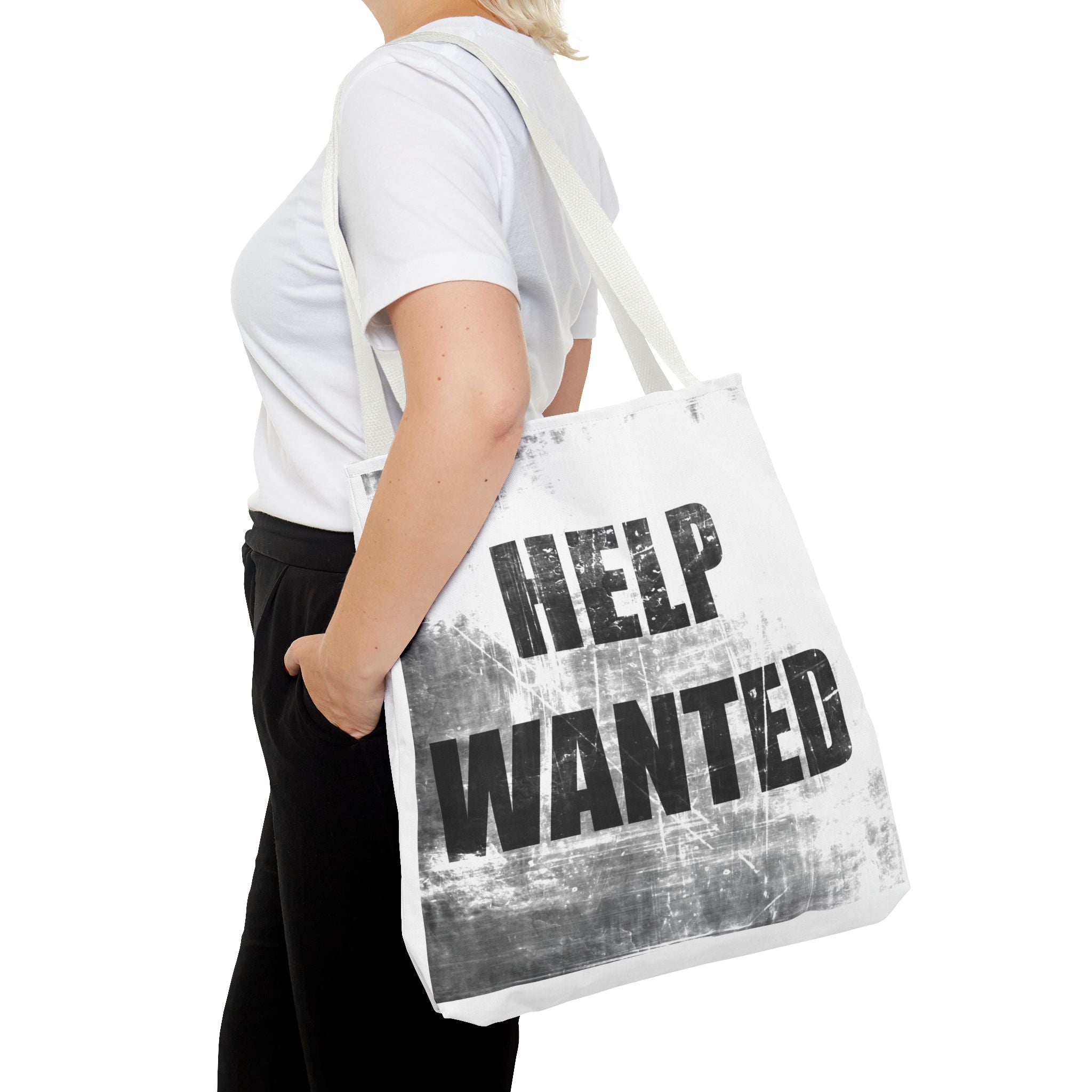 Help Wanted Tote Bag | Distressed Text, Vintage Job Sign Canvas Tote